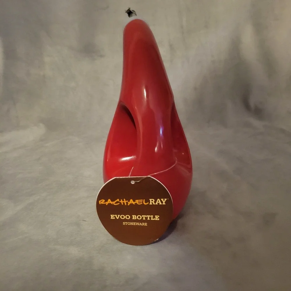 Rachael Ray Red Stoneware EVOO Oil Cruet Bottle Dispenser Spout 24oz H016 NEW